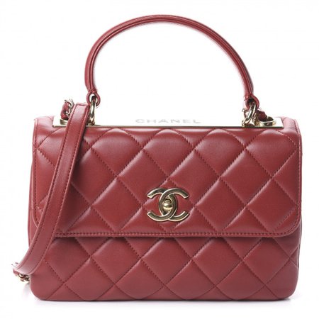 CHANEL Lambskin Quilted Small Trendy CC Flap Dual Handle Bag Red 594996