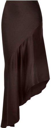 Asymmetric Satin-crepe Midi Skirt - Brown