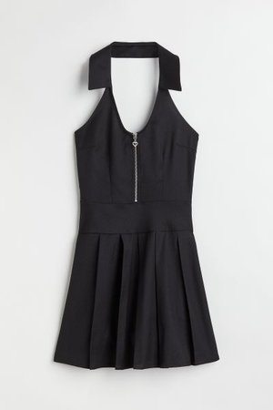 Halterneck Dress with Collar - Black - Ladies | H&M US