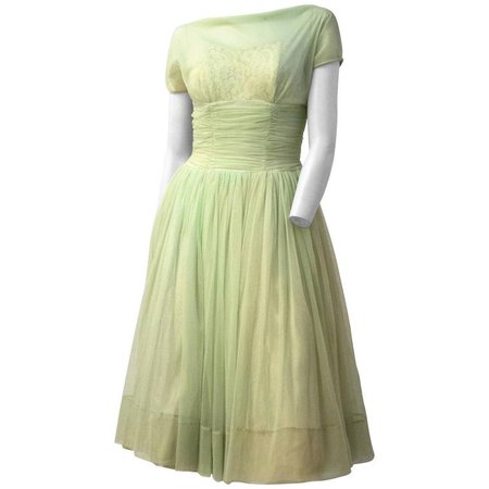 50s Pale Green Chiffon Party Dress For Sale at 1stdibs