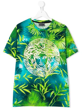 Young Versace Teen Tropical-Print Branded T-Shirt