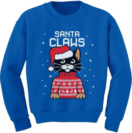 Amazon.com: Tstars Santa Claws Sweatshirt Toddler Youth Kids Cat Ugly Christmas Sweater Style Large Blue: Clothing, Shoes & Jewelry