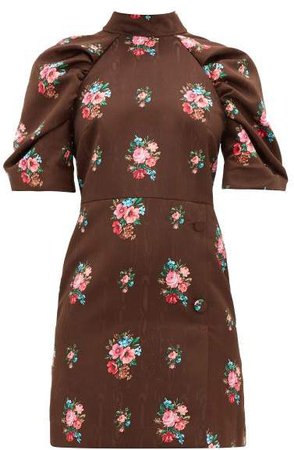 Open Back Floral Jacquard Dress - Womens - Brown Multi