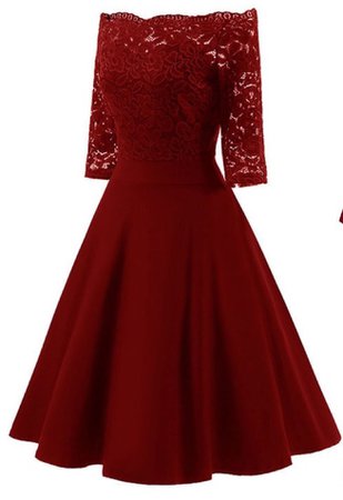 lace top 3/4 sleeve red dress