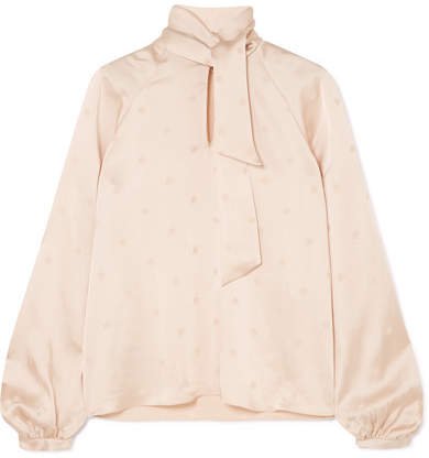Betty Pussy-bow Satin-jacquard Blouse - Off-white