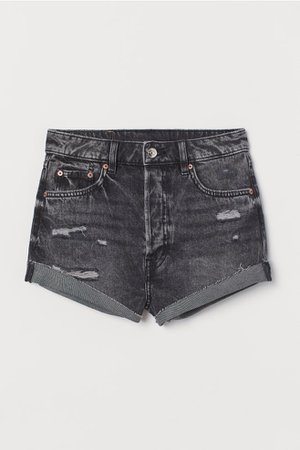 Denim Shorts High Waist - Dark gray/washed out - Ladies | H&M US