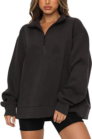SAFRISIOR Women’s Oversized Half Zip Sweatshirt Drop Shoulder Long Sleeves Collar Quarter 1/4 Zipper Pullover at Amazon Women’s Clothing store