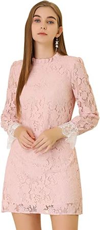 Allegra K Women's Ruffle Crew Neck Formal Elegant Mini Floral Lace Dress at Amazon Women’s Clothing store