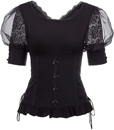 Belle Poque Women Victorian Puff Sleeve Shirt Steampunk Gothic Lace T Shirt Tops at Amazon Women’s Clothing store