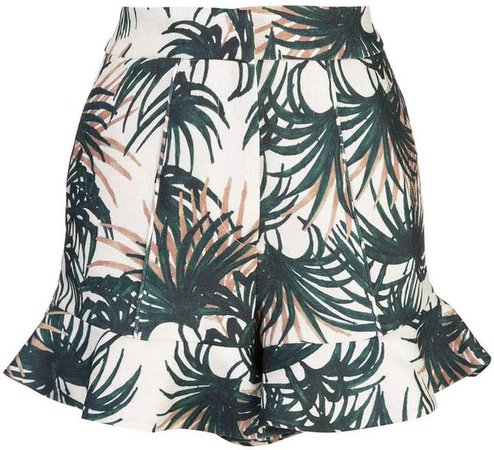 palm print ruffle shorts