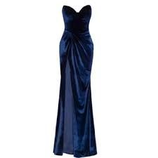 Blue sleeveless velvet gown