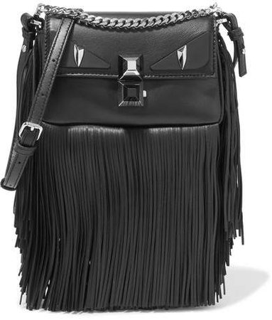 Baguette Fringed Leather Shoulder Bag - Black