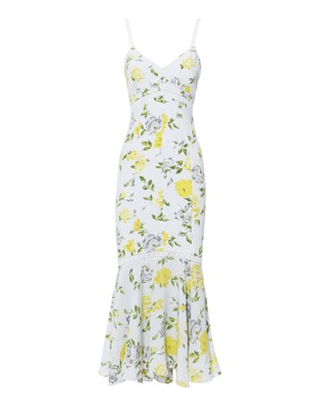 Jolene Gardenia Yellow and White Midi Dress | Cinq À Sept