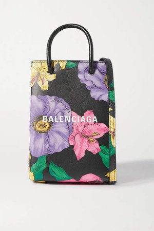Shopping Mini Floral-print Textured-leather Shoulder Bag - Pink