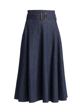Brunello Cucinelli Denim Belted Midi-Skirt