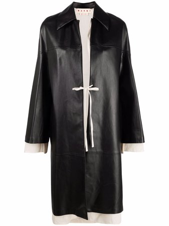 Shop Marni tie-fastening leather coat with Express Delivery - FARFETCH