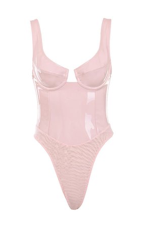 Clothing : Bodysuits : 'Kezia' Pink Patent Vinyl Bodysuit