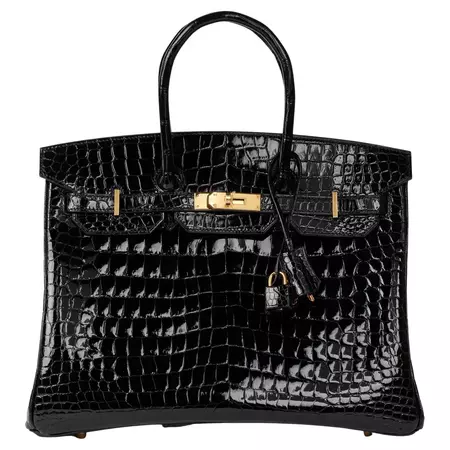 HERMÈS Black Shiny Porosus Crocodile Leather Birkin 35cm Retourne For Sale at 1stDibs | birkin bag krokodilleder, hermès noir crocodile t-shirt