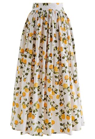 Refreshing Orange Printed Maxi Skirt in Ivory - Retro, Indie and Unique Fashion