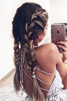Messy Double Braids #longhair #brunette #braids ❤️ An easy tutorial on how to do two French brai… | Braids for medium length hair, Hair styles, Two braid hairstyles