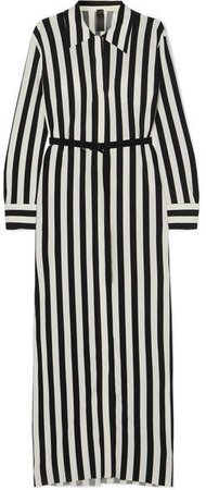Belted Striped Stretch-jersey Maxi Dress - Black