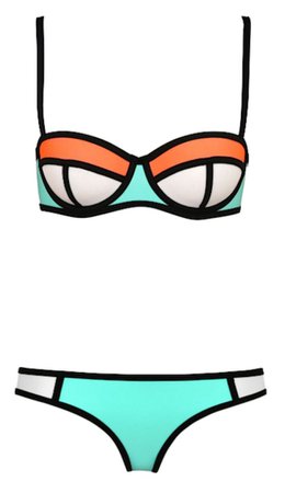 Kendra Lolli Color Block Bikini - Neon Aqua, Orange & White on Wanelo