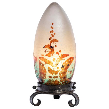 Wrought Iron and Le Verre Francais Glass Table Lamp, France, circa 1920-1930 For Sale at 1stDibs