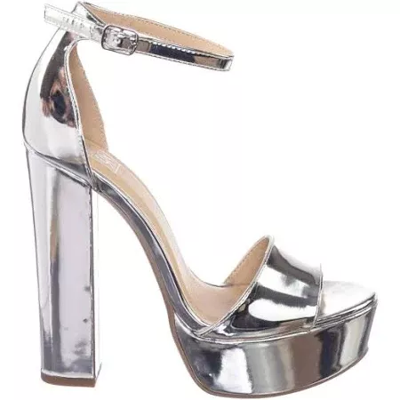 Speed Limit 98 Lemony M6Towering High Chunky Block Heel Dress Sandal, Womens Party Dress Shoes - Silver Silver 7.5