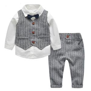Baby Boy Gentleman Suit White Shirt with Bow Tie+Striped Vest+Trousers – Piggy Kiddie