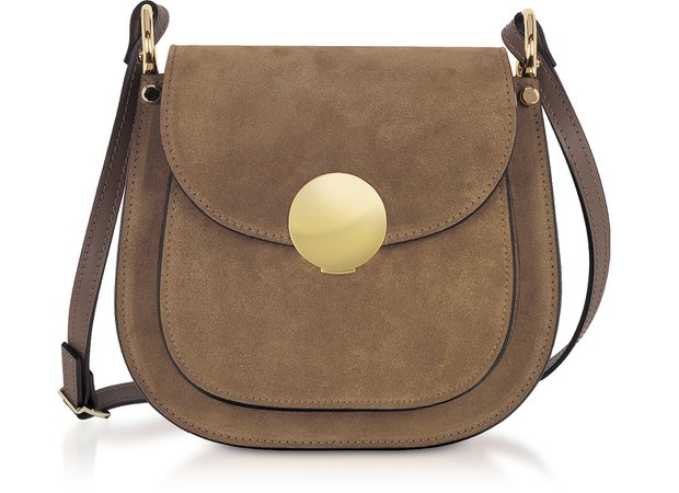 Le Parmentier Taupe Agave Suede and Smooth Leather Shoulder Bag at FORZIERI