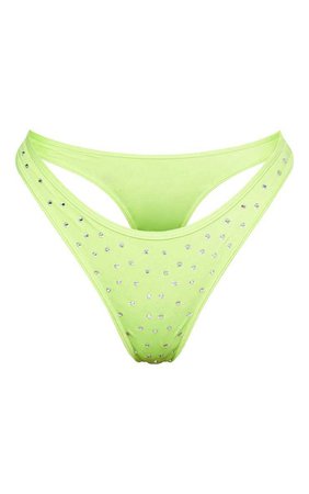 Limeade Diamante Studded Brazilian Bikini Bottom | PrettyLittleThing
