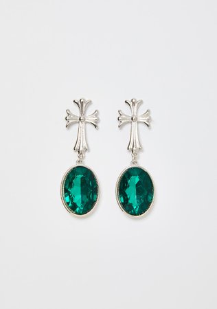 Cross Emerald Gem Earrings | Dolls Kill