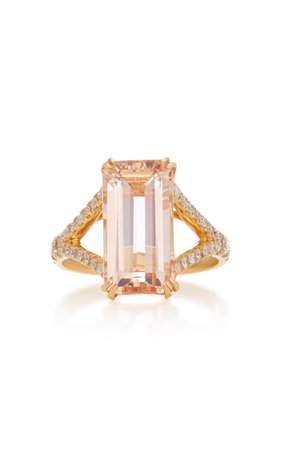 18K Gold, Morganite and Diamond Crown Ring by Yi Collection | Moda Operandi