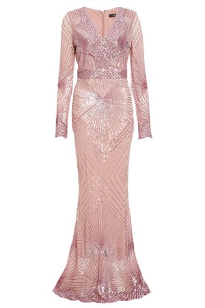 Pink Sequin Long Sleeve Fishtail Maxi Dress - Quiz Clothing