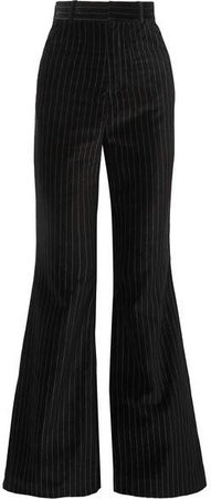 Pinstriped Cotton-velvet Flared Pants - Black