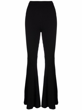 Self-Portrait Flared Ribbed Knit Trousers - Farfetch