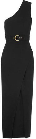 One-shoulder Wrap-effect Crepe Maxi Dress - Black