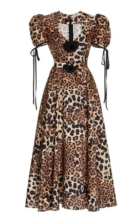 Rose-Detailed Leopard-Print Silk Midi Dress By Rodarte | Moda Operandi
