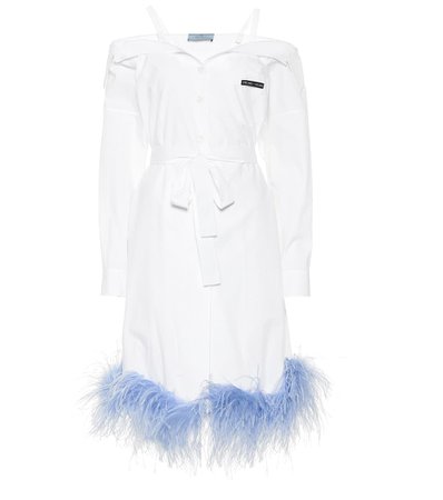 Prada - Feather-trimmed cotton dress | Mytheresa