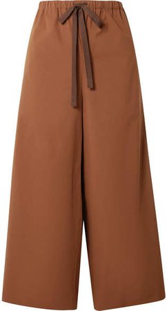 Cropped Stretch-cotton Poplin Wide-leg Pants - Brown