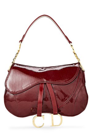 Christian Dior Red Patent Leather Trotter Double Saddle Bag - What Goes Around Comes Around