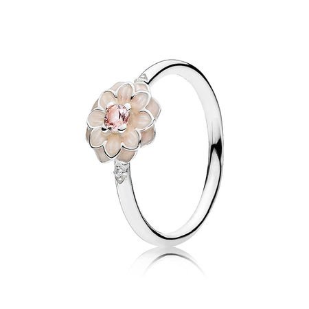 Blooming Dahlia Ring, Cream Enamel, Clear CZ & Blush Pink Crystals | PANDORA Jewelry US