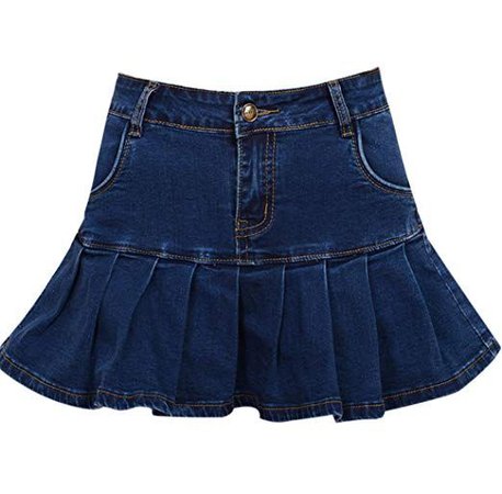 Yeokou Women's Casual Slim A-line Pleated Ruffle Short Mini Denim Skirts