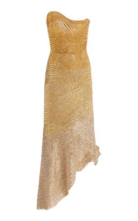 Crystal-Embroidered Strapless Cocktail Dress By Oscar De La Renta | Moda Operandi