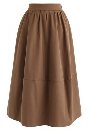 Simple A-Line Midi Skirt in Caramel - Skirt - BOTTOMS - Retro, Indie and Unique Fashion