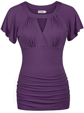 Ninedaily Dressy Tops for Women, Women's Tunic Tops Ruched Bottom Hem Cross V Neck Elegant Shirt Casual Wear Tee Purple Blouse for Work Summer Trendy Tops Size L 12 14 at Amazon Women’s Clothing store