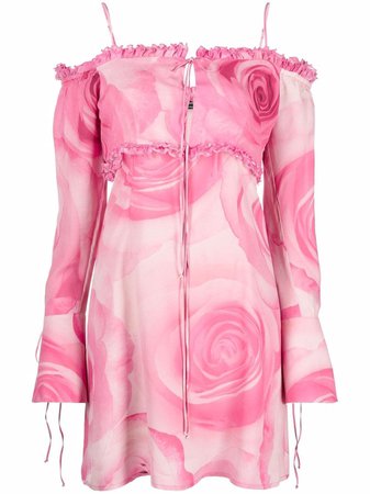 Shop Blumarine rose-print long-sleeve dress with Express Delivery - FARFETCH