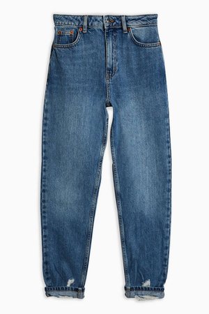 Mid Blue Rip Hem Mom Jeans | Topshop blue