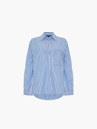 Thick Stripe Relaxed Popover Shirt White/Blue– French Connection UK