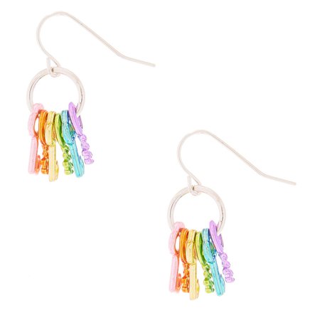1" Rainbow Keys Drop Earrings | Claire's